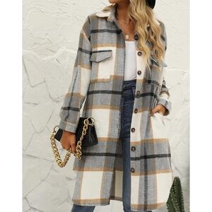 042 LITTLE MOUNTAIN Long Plaid Shacket (varies slightly from stock image)
